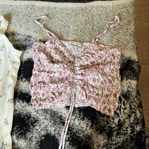 UO cream & pink floral crop top